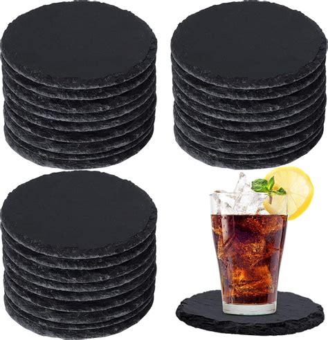 Amazon.com: Eccliy 30 Pieces Round Slate Coasters Bulk, 4 x 4 Inch ...
