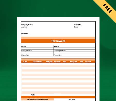 Commercial Invoice Format Free Download