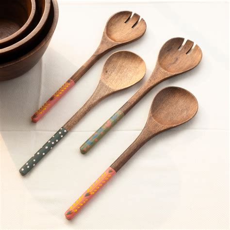 Aurum Crafts | Handpainted Premium Wooden Salad Spoon (Set of 2 Pcs)