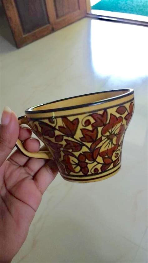Unravel India Brown Mughal Handpainted Ceramic Cup Saucer Set(6 Cup, 6 ...