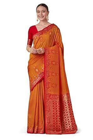 Buy Monjolika Fashion Women's Banarasi Soft Silk Saree with Zari Woven ...