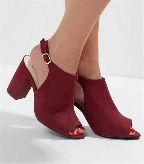 Wide Fit Red Comfort Sling Back Peep Toe Heels | New Look