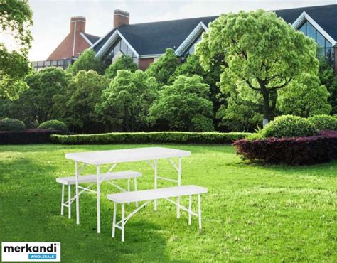 Catering set table 120 cm 2 benches banquet set - white - Poland, New ...