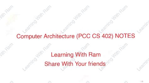 Computer Architecture Notes - Course Code: CA101 - Studocu