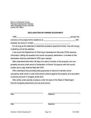 Snohomish County Declaration of Owner Occupancy - Blank Fillable ...