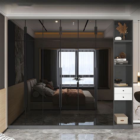 Black Color Glass Wardrobe Soft Close Door Wardrobe Closet for Home ...
