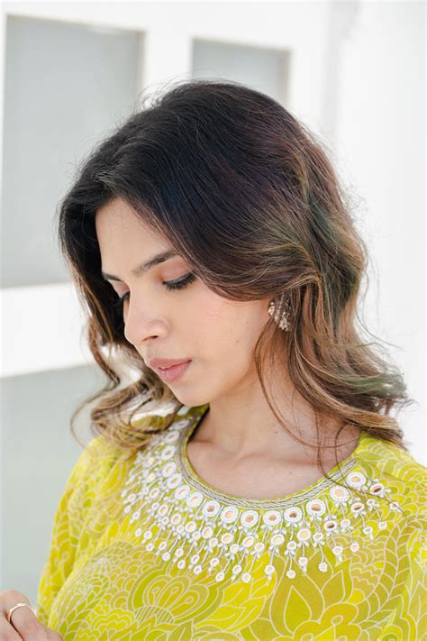 Lime Green Abstract Printed Top With Solid Dhoti Skirt.