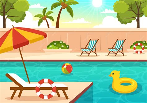 Premium Vector | Swimming pool vector illustration with summer vacation ...