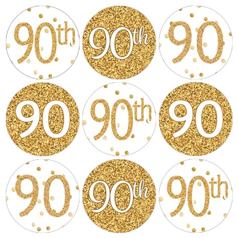 Buy White and Gold 90th Birthday Party Favor Stickers - 180 Count ...