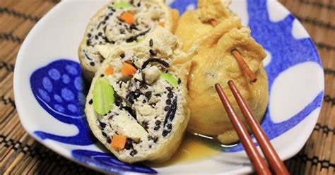 Simmered Gomoku (Five-Ingredient) "Kinchaku" Pouches Stuffed with Tofu ...