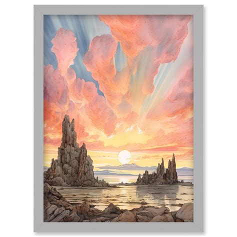 Mono Lake Atmospheric Clouds at Dawn Break Modern Watercolour Painting ...