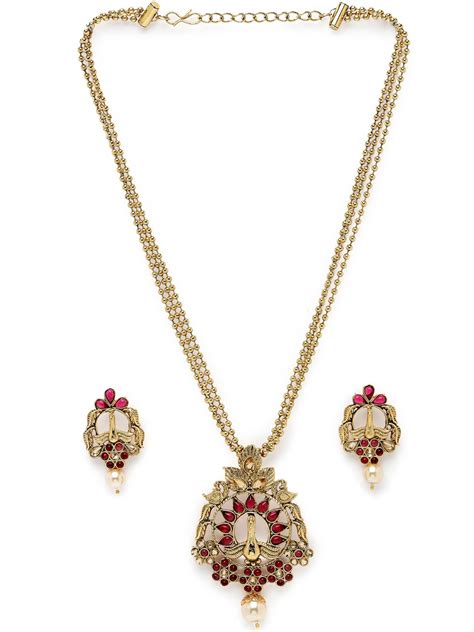 Sukkhi Indian Style Red Stones Multistring Long Necklace Set And ...