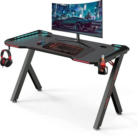 Fiery-Fox Gaming Desk, Computer Desk with Carbon Fiber Surface ...