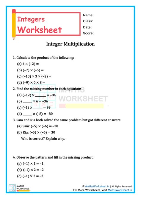 Multiplication of Integers Class 7 的图像结果