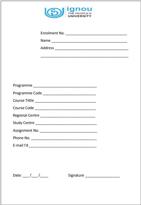 Image result for IGNOU Front Page for Assignment