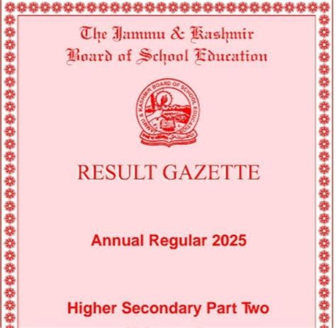JKBOSE Result Gazette For Class 11th Annual Regular Session Oct-Nov 2025