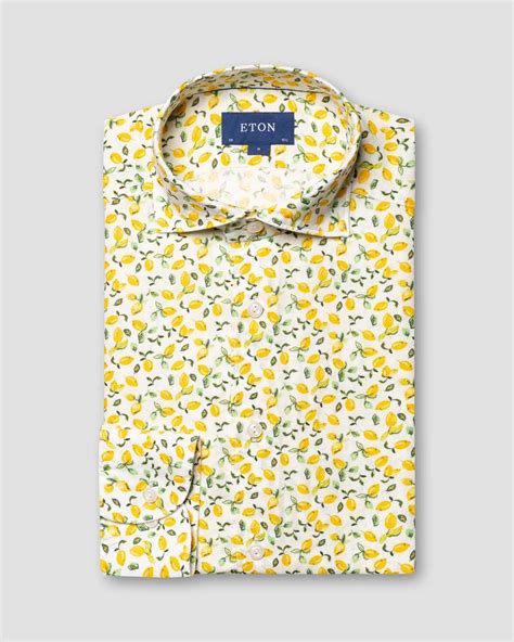 Yellow Lemon Print Linen Shirt - Eton