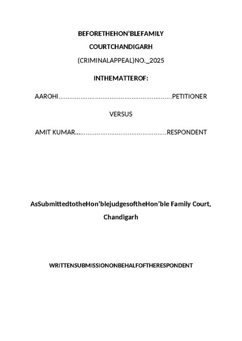 Aarohi v. Amit: Written Submissions in Family Court Case (LLB PRACTICAL ...