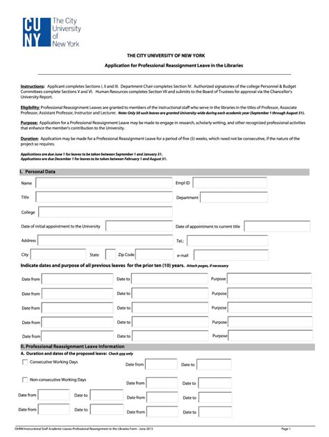 Fillable Online Application for Professional Reassignment Leave Fax ...