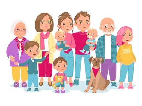 Premium Vector | Big happy family grandparents parents and kids several ...
