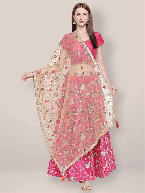 Floral Embroidered Net Dupatta. Dupatta Bazaar