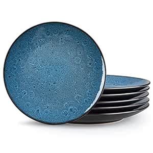 Buy vancasso Bubble Blue Dinner Plates Set of 6, 10.5 Inch Dish Set ...