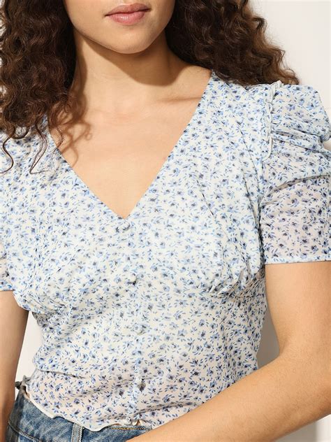 Blue Floral Crop Top