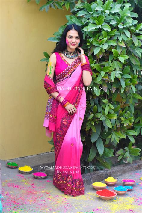 MADNOTSAV Handpainted Madhubani Georgette Saree Blouse Set – MADHUBANI ...