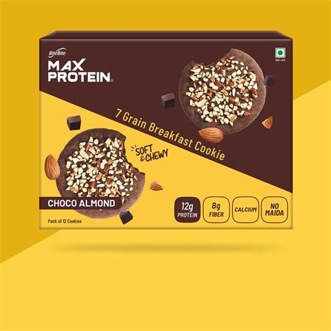 Max Protein Cookies Choco Almond (Pack of 12) 720g | Zero Added Sugar ...