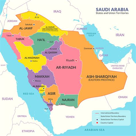 Saudi Arabia Geographic Region Country Map for Education Purpose ...