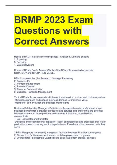 BRMP 2023 Exam Questions with Correct Answers - BRMP - Stuvia US