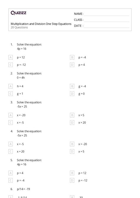 50+ One-Step Equations worksheets for Kindergarten on Quizizz | Free ...