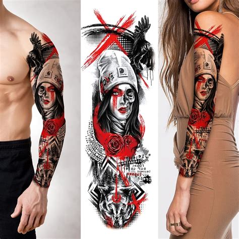 Buy Realistic Temporary Tattoos-Waterproof Halloween Masquerade Full ...