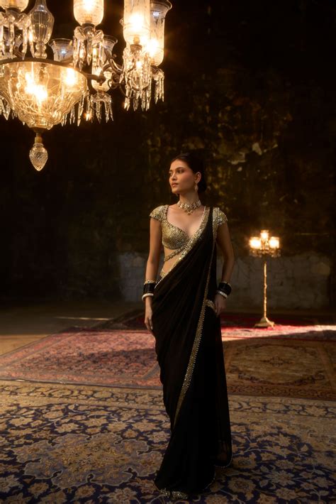 Black Banaras Kundan Chiffon Saree – Monisha Jaising