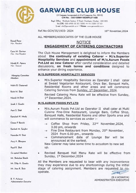 Notice Dt.16.11.2024 - Engagement of Catering Contractors - Garware ...