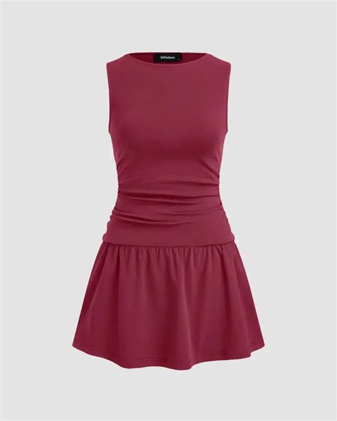 Ruched Ruffle Hem Mini Cami Dress In Ruby - Littlebox India