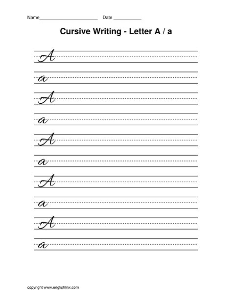 Cursive Writing - Letter A | Printable Cursive A Worksheets