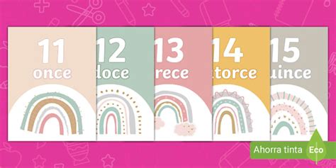 Números del 11 al 20 - carteles diseño arcoíris - Twinkl