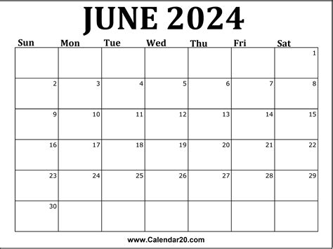 June 2024 Calendar Printable - Calendar20.com