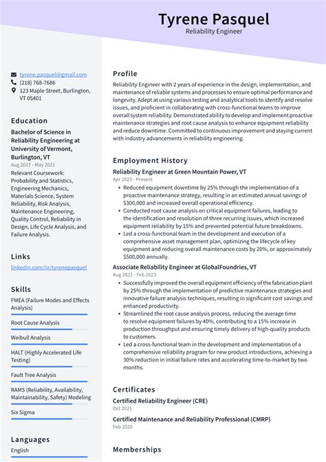 Image result for Reliability Engineer Resume Examples