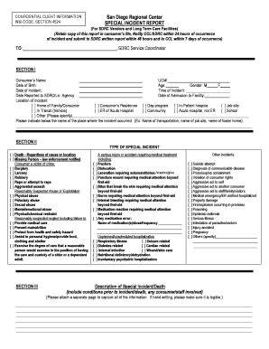 CA Special Incident Report - San Diego Regional Center 2016-2026 - Fill ...