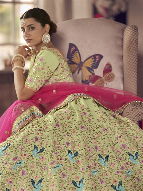 Pista Green Art Silk Partywear Lehenga Choli