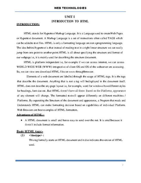 Html 6th sem - INTRODUCTION: UNIT I INTRODUCTION TO HTML HTML stands ...
