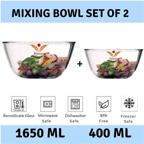 Femora Borosilicate Glass Round Mixing Bowl 1650 ML_400 ML, Set of 2 ...