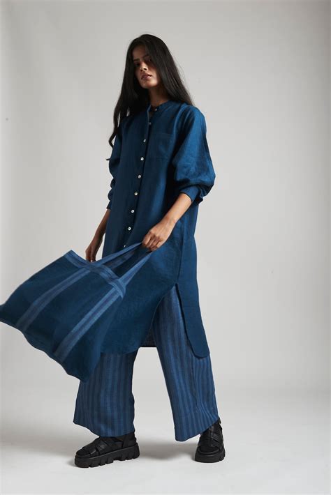 Indigo Linen Shirt Dress – Saphed
