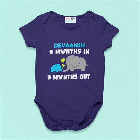 Monthly Birthday - 9 Months In 9 Months Out - Elephant Onesie - Navy ...
