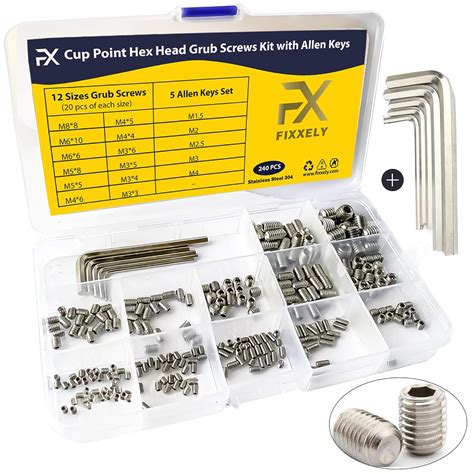 FIXXELY Grub Screws Assorted Set of 240 (M3,M4,M5,M6,M8) Cup Point ...
