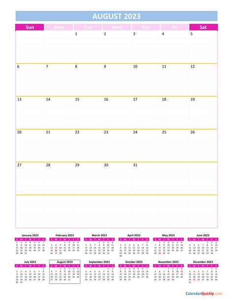 August Calendar 2023 Vertical | Calendar Quickly