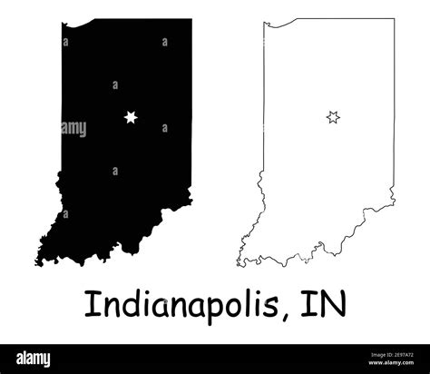Indiana IN state Maps USA with Capital City Star at Indianapolis. Black ...