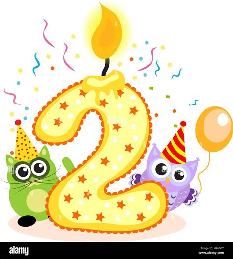 Happy Second Birthday Candle and Animals Isolated on white. The number ...